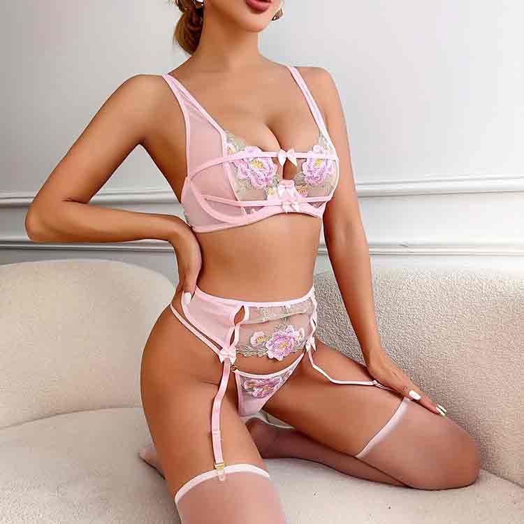 Lingerie sexy sans entrejambe en dentelle transparente